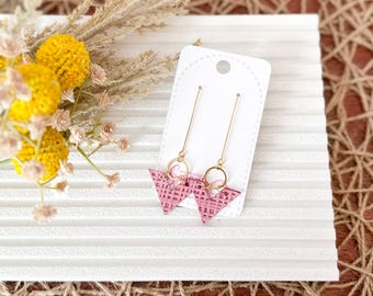 Pink Geometric Leather Earrings