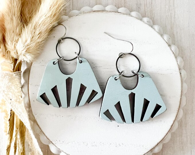 Soft Dusty Blue Geometric Wooden Earrings