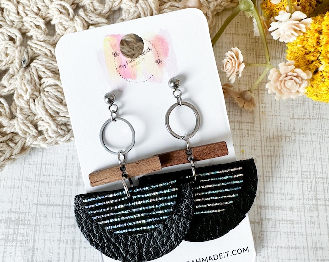 Holographic Stripe Layered Fan Earrings
