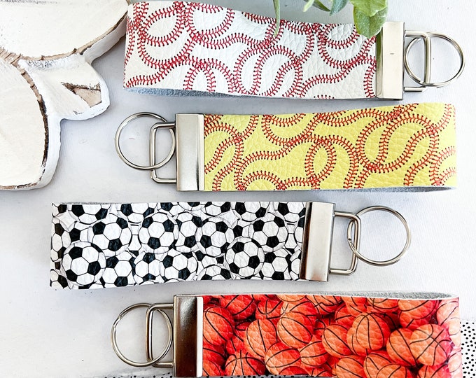 Sports Themed Leather Key Wristlet