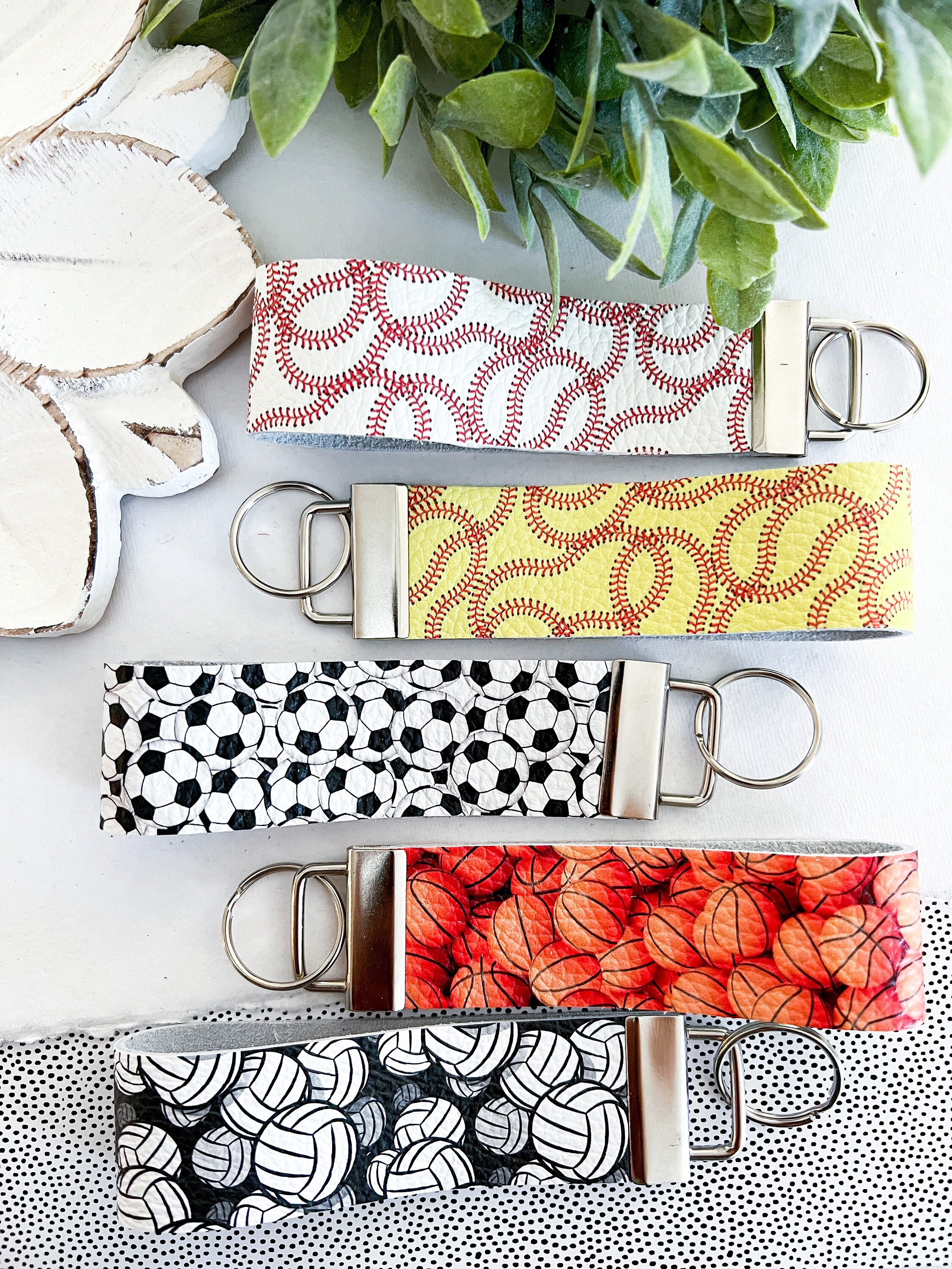 Sports Themed Leather Key Wristlet