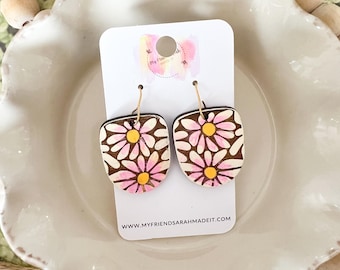 Pink Daisy Drop Earrings