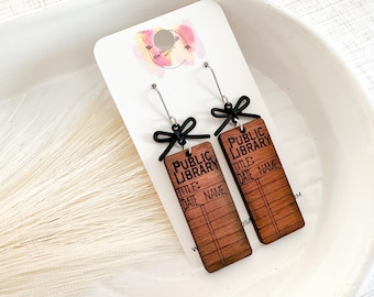 Library Card Earrings with Bow