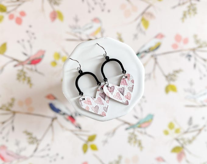 Pink and Lavender Heart Drop Earrings