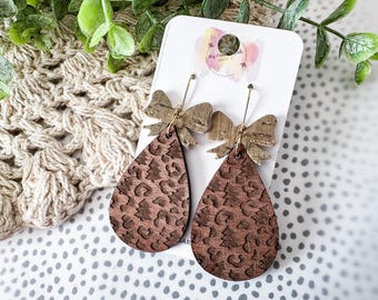 Wooden Cheetah Christmas Teardrop Earrings