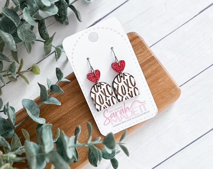 Wooden XOXO Valentine Earrings