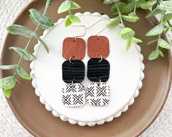 Black & White Cork Geometric Dangles