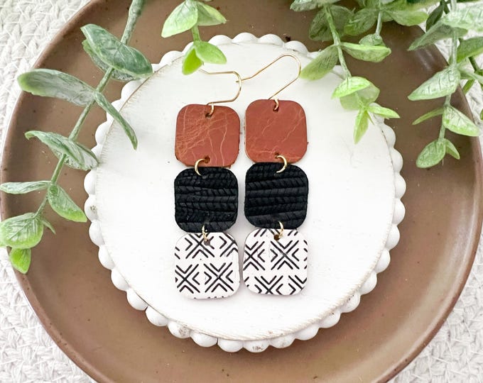 Black & White Cork Geometric Dangles
