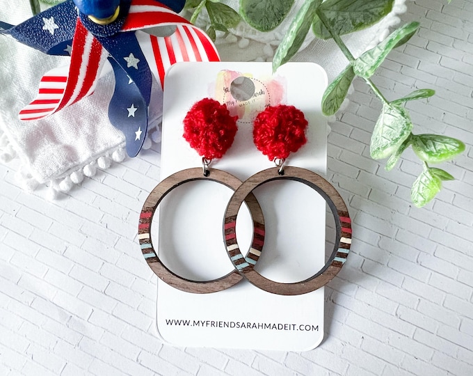 Hand Painted Wooden Hoop Earrings