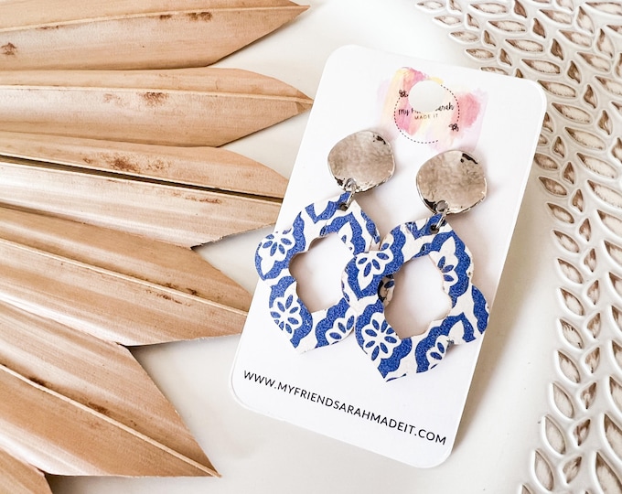 Blue Tile Quatrefoil Earrings