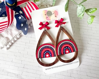 Patriotic Wooden Teardrop Earrings