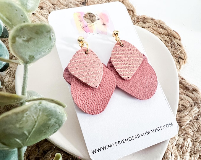 Blush Pink Leather Earrings