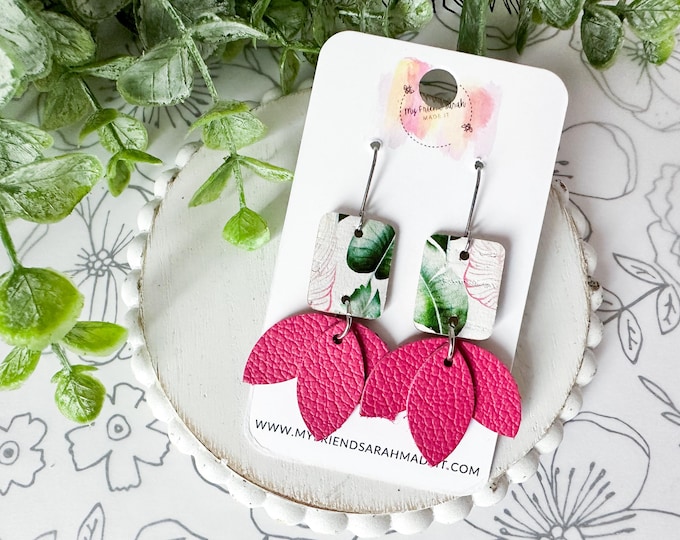 Pink Geometric Lotus Blossom Earrings