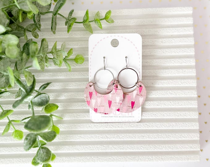 Pink Heart Curved Crescent Earrings