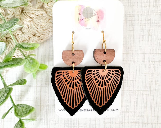 Black Suede Scalloped Arrow Earrings