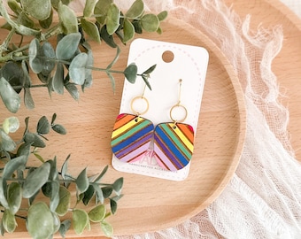 Hand-Painted Rainbow Stripe Wooden Dangles