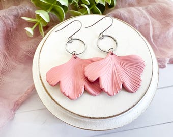 Pink Ginkgo Leaf Earrings
