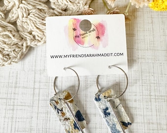 Floral Leather Bar Hoop Earrings