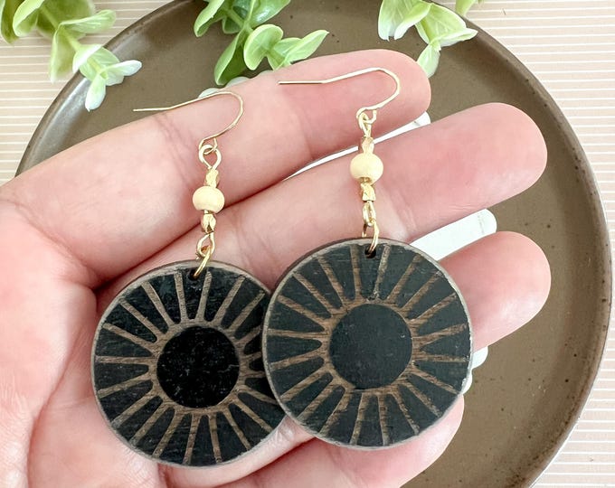 Black Hole Sun Wooden Geometric Earrings