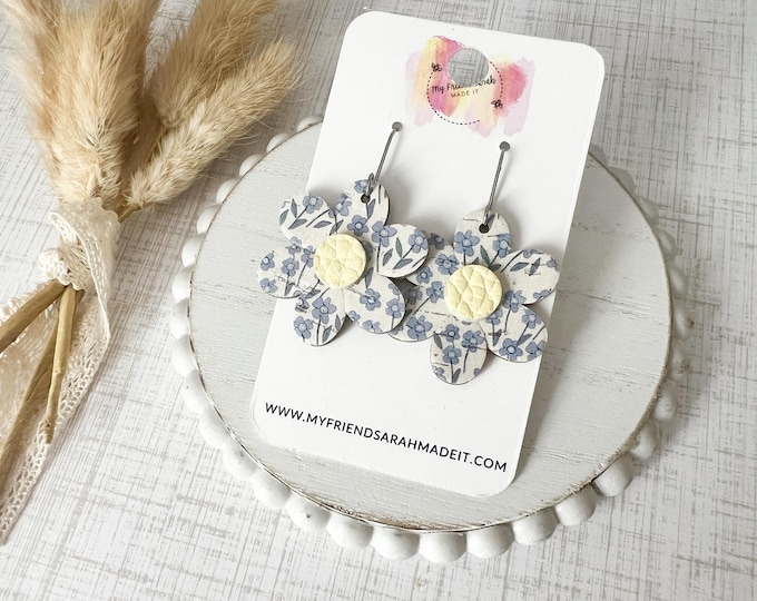 Blue Floral Daisy Earrings