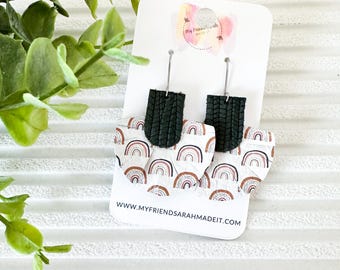 Boho Rainbow Fan Leather Earrings