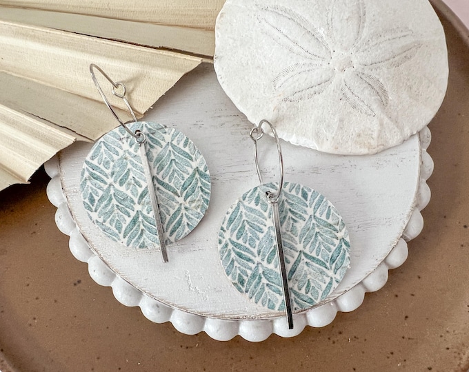 Coastal Leaf Disc Hoop Earrings