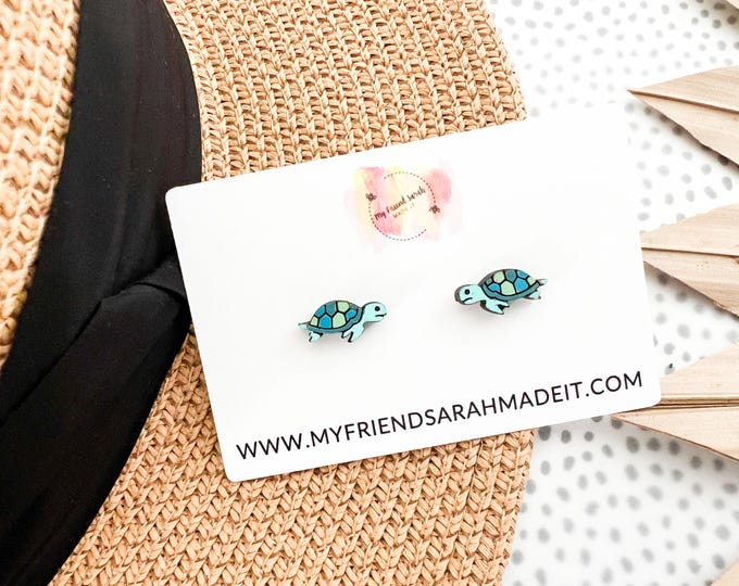 Aqua Sea Turtle Stud Earrings