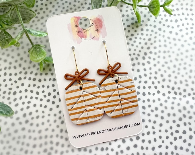 Mustard Stripe Leather Earrings