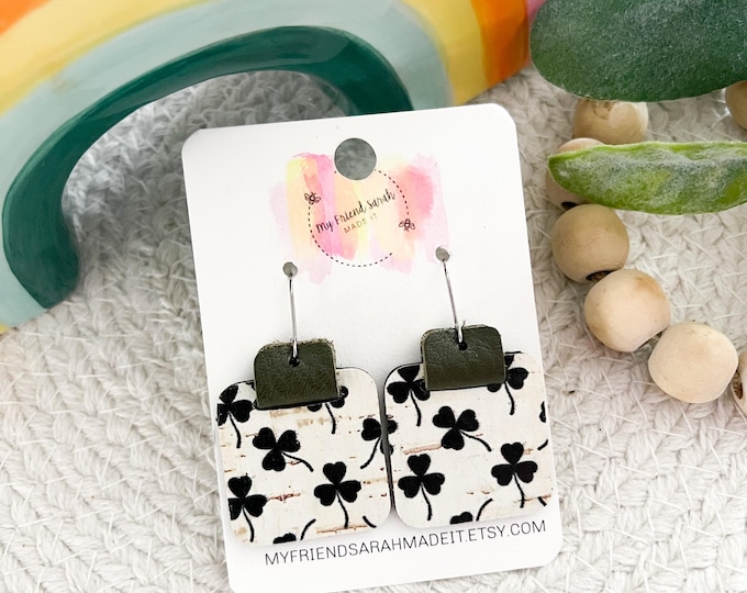Black Shamrock Cork Earrings
