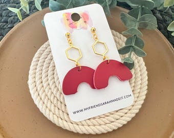 Cranberry Leather Arch Earrings