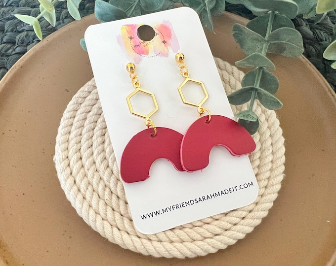 Cranberry Leather Arch Earrings