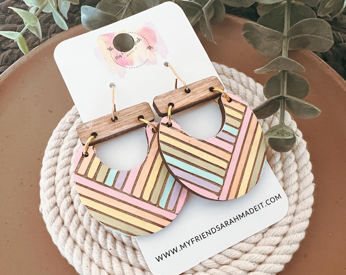 Candy Stripe Wood Earrings