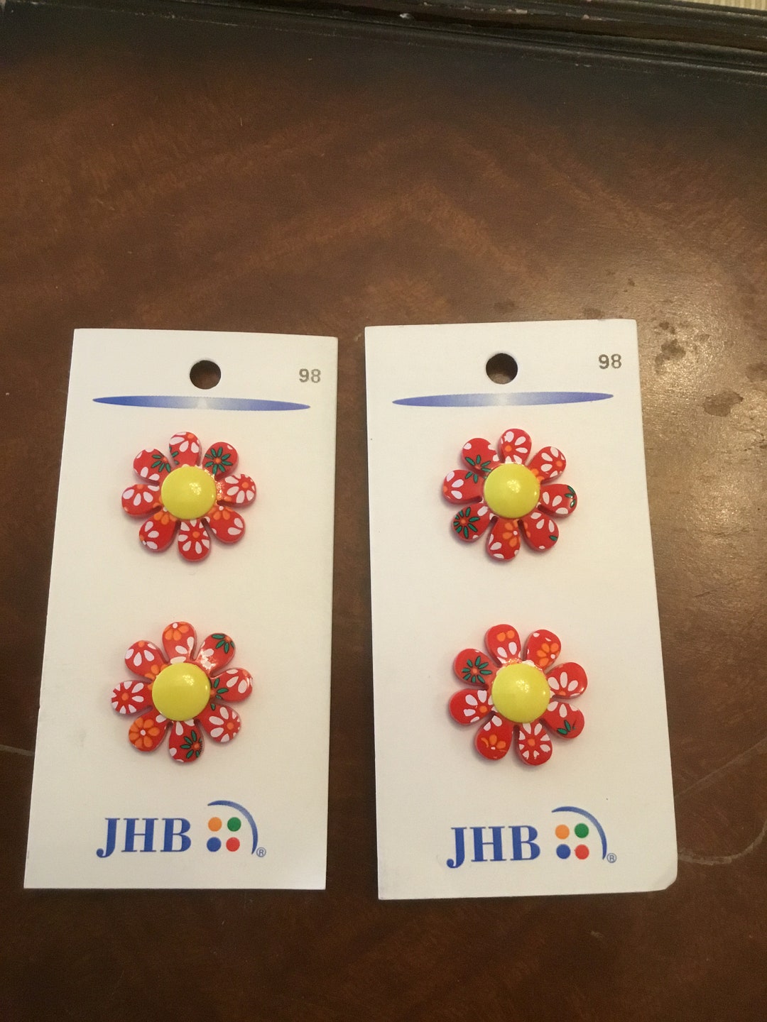 JHB Red & Yellow DAISY BUTTONS 7/8 2 Cards 4 Etsy