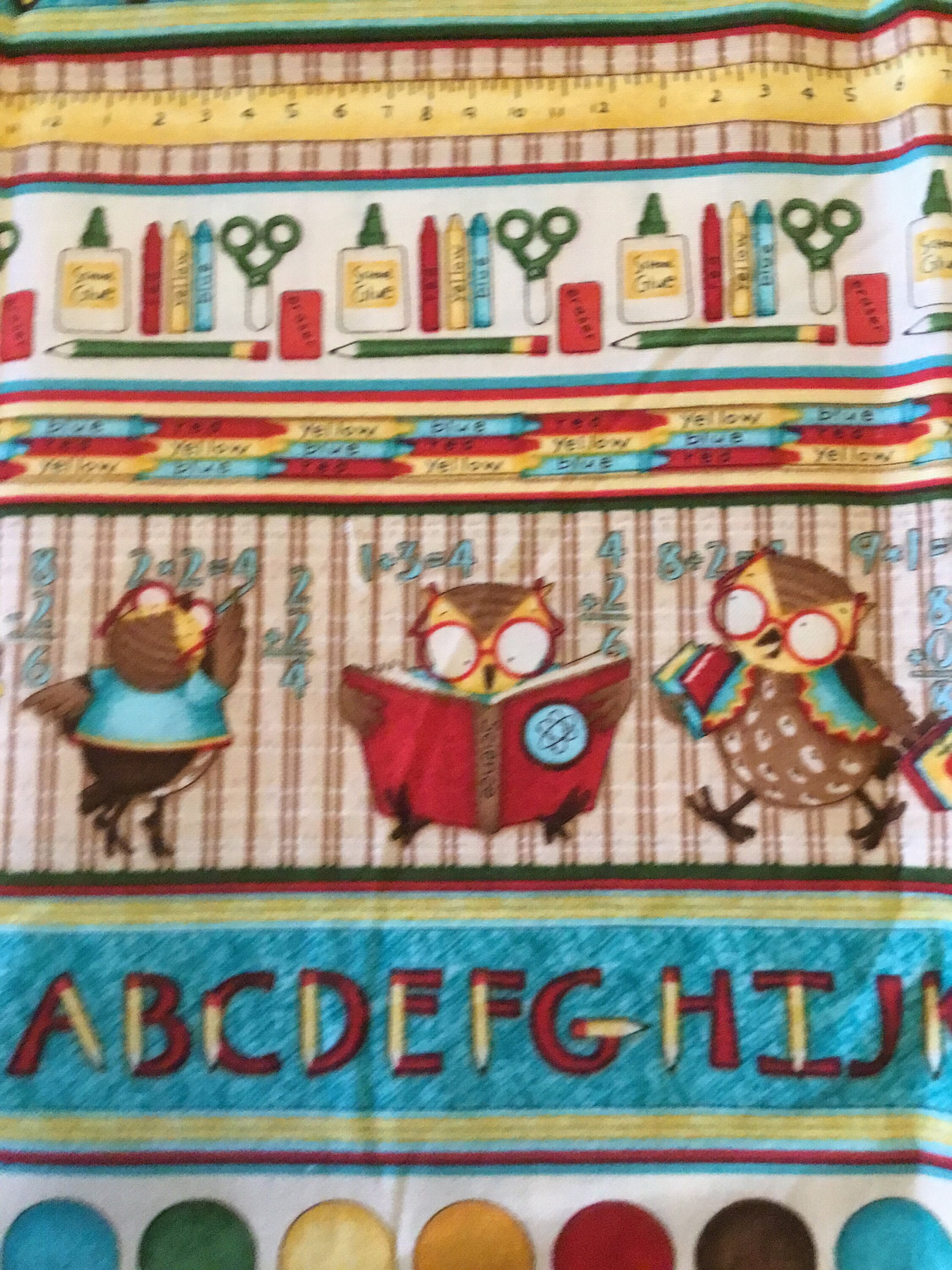 Owls Children's 33 x 44 Alphabet Cotton Fabric 7/8 yd Busses