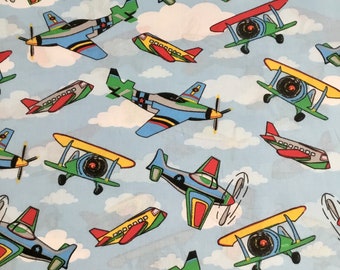 Kids Choice - Single Engine Airplanes on blue - Cotton Fabric - 1/2 yd
