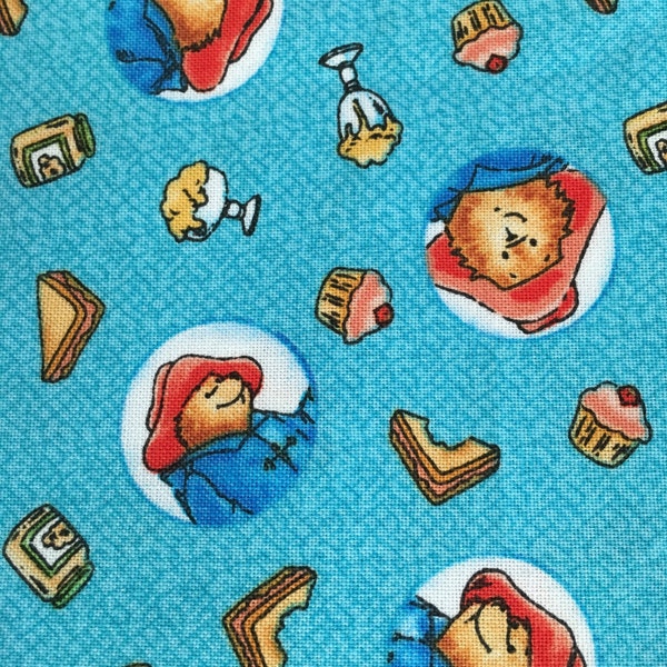 Paddington Bear 2007 OOP fm Quilting Treasures - Turquoise background - 1/2 yard increments