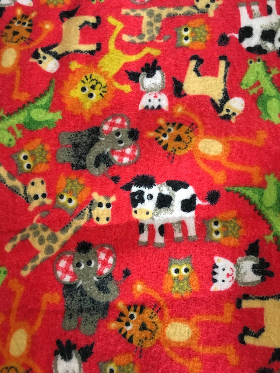 Fun Childrens Flannel Fabric Cute Animals Reddish/orange Etsy