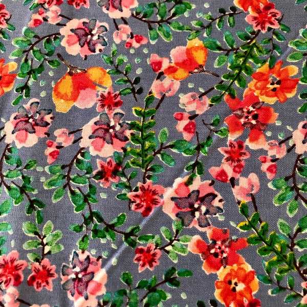 David Textiles - Hermosas flores de paseo en aguamarina - Tela 100% algodón - 1/2 yd