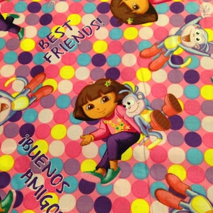 Dora the Explorer w/Boots - Best Friends - OOP  Cotton Fabric from Springs Creative - Pink background - 1/2 yd increments