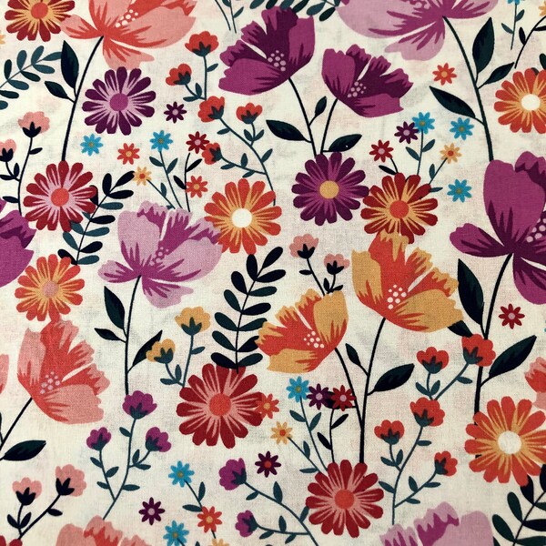 Garden Bloom on White - Cotton Fabric from David Textiles - 1/2 yd