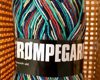 Self Striping Sock Yarn - Superwash Wool / Nylon - color Blue/Red/Green/Yellow - 459 yds