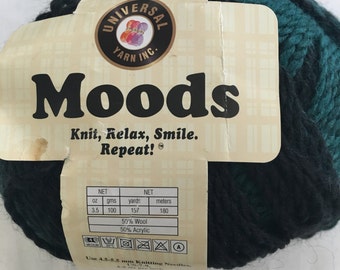 Discontinued Universal Moods yarn - Wool/Acrylic blend - Aran weight yarn color 1510 Green/Black