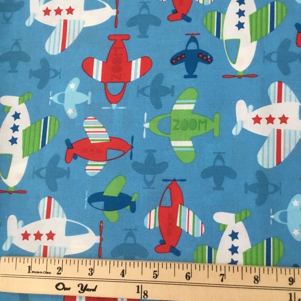 Kids Choice - Cute Airplanes on Blue background - Cotton Fabric by Santee Prints 1/2 yd