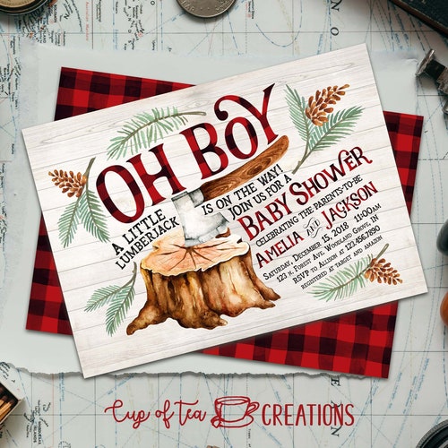 Lumberjack Baby Shower Invitation Buffalo Plaid Printable Etsy