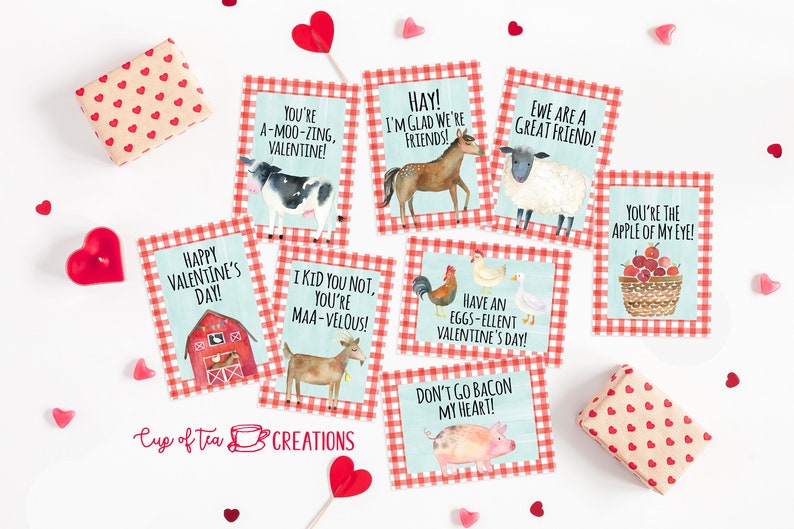 Farm Valentine Cards Farm Valentines Farm Animal Valentines Etsy