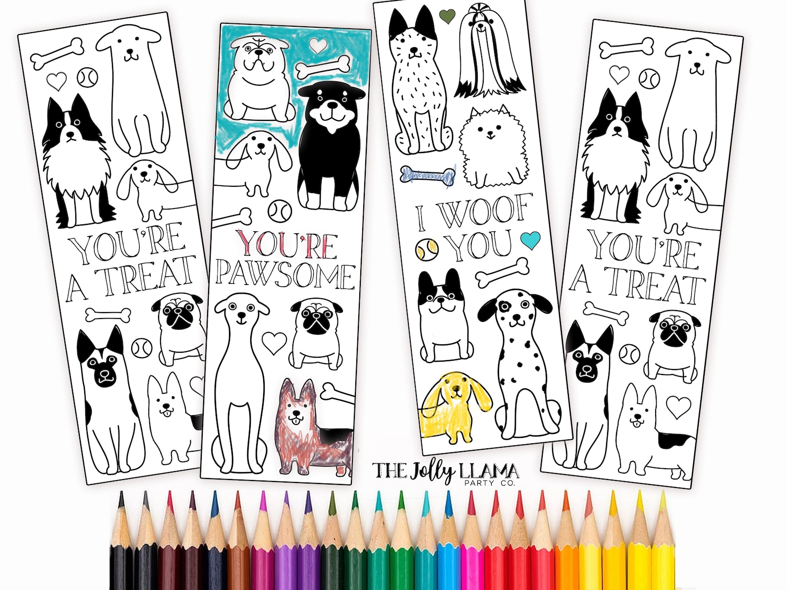 Dog Bookmarks Puppy Bookmarks Valentine Bookmarks Coloring Etsy