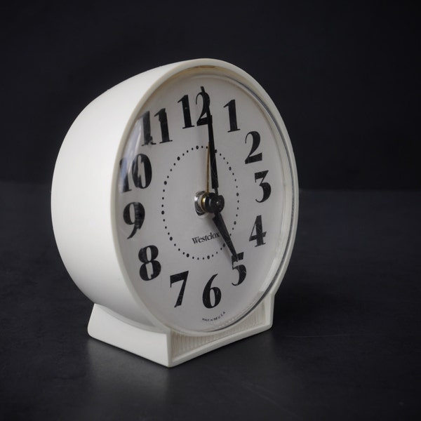 Vintage Clock, Westclox Wind Up Alarm, WORKS WELL!  Mid-Century Modern, Bedside, Desk, Travel, Black White, MOD, Art Deco, Mad Men Decor