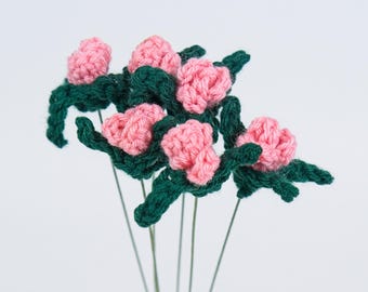 Ramo de capullos de rosa de ganchillo (media docena) – Flores eternas hechas a mano, regalo romántico minimalista