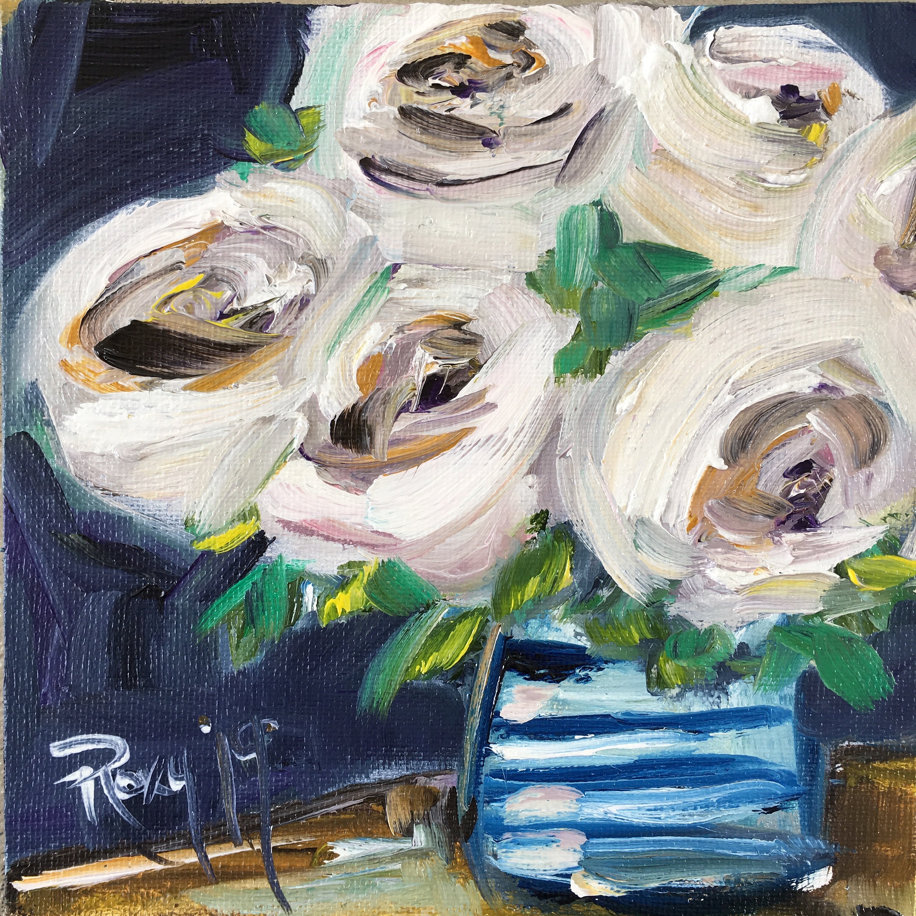 Abstract White Roses Original Oil Painting 6 X 6 Art Etsy