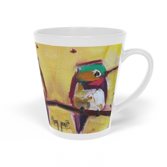 Whimsical Hummingbird Watercolor painting on Latte Mug 12oz